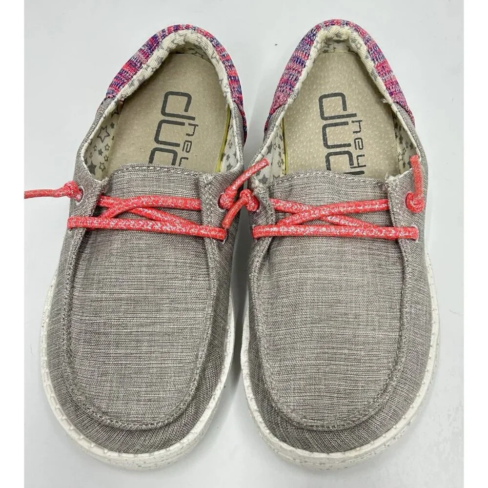 Hey Dude Wendy Funk Grey Size K12 Pink Slip On Shoe Youth Kids MINT CONDITION